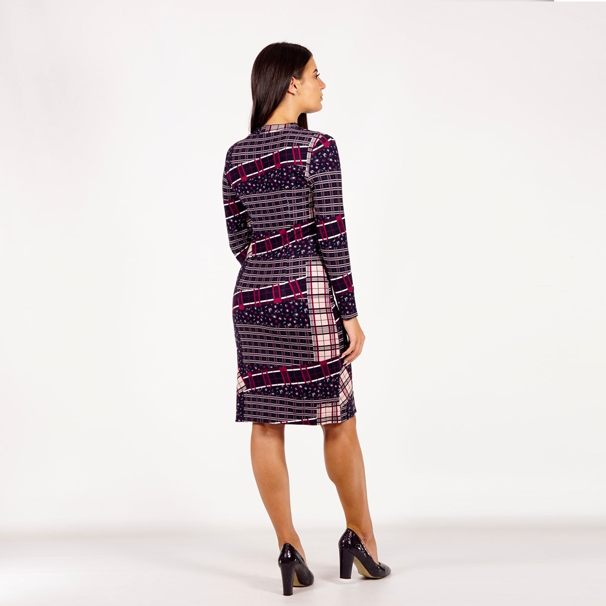 Рокля дамска елегантна ежедневна трикотажна еластична с цветен принт 20719