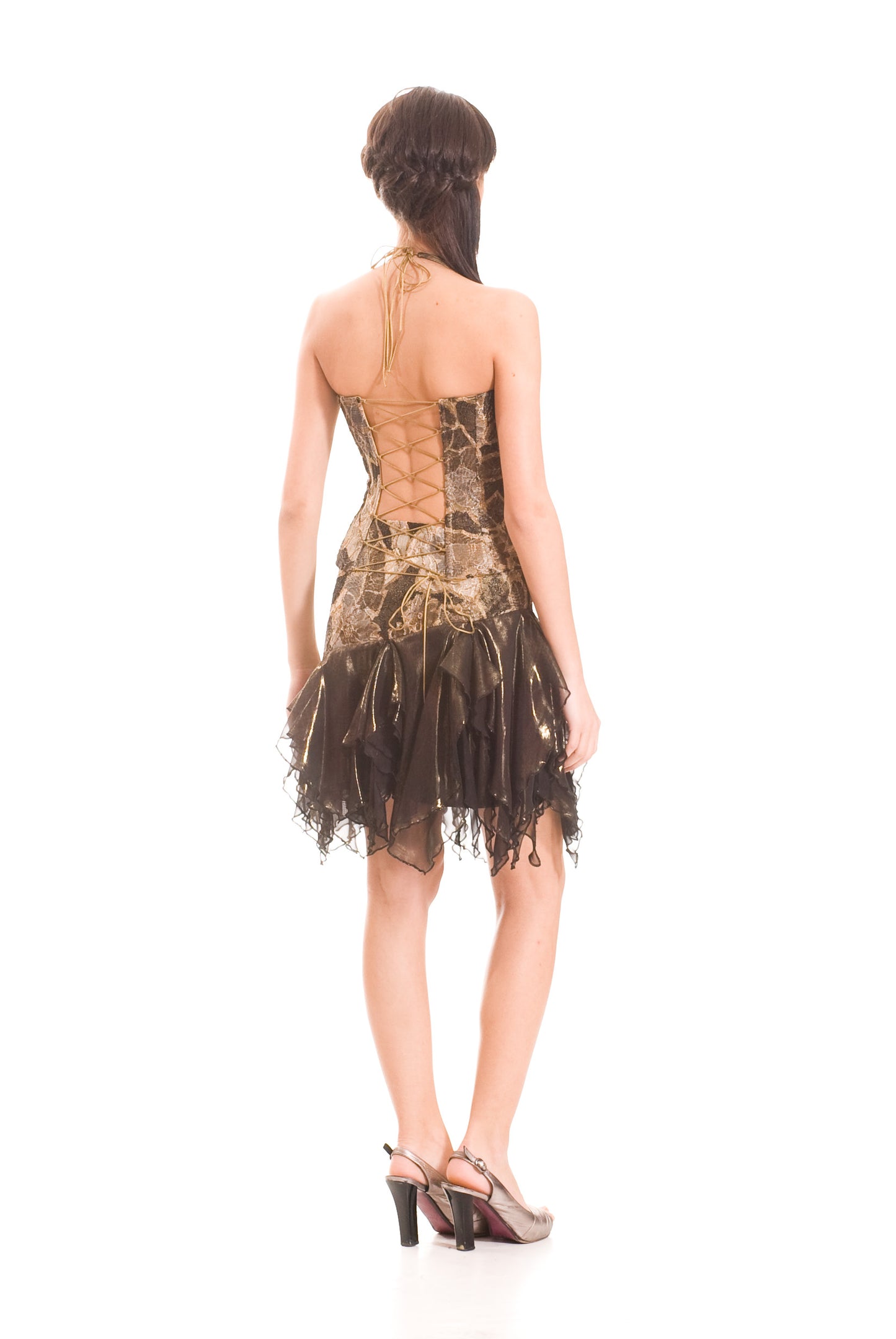 Официален дамски сет от корсет и къса пола с бутикова дантела и органза 70127