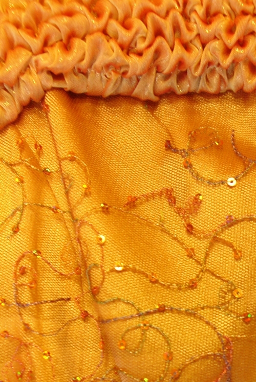 Официална дълга дамска оранжева рокля от бутикова дантела, сатен с шал 20128
